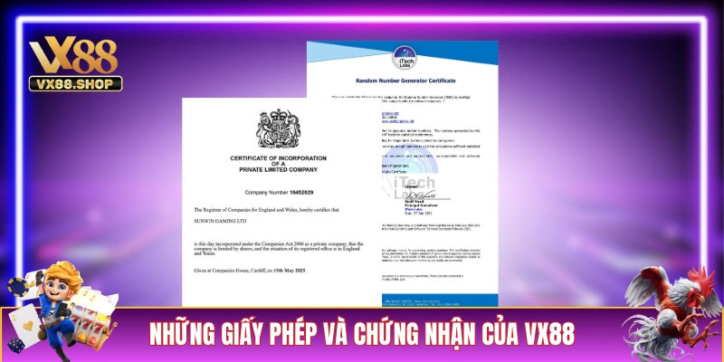 Những giấy phép và chứng nhận của VX88